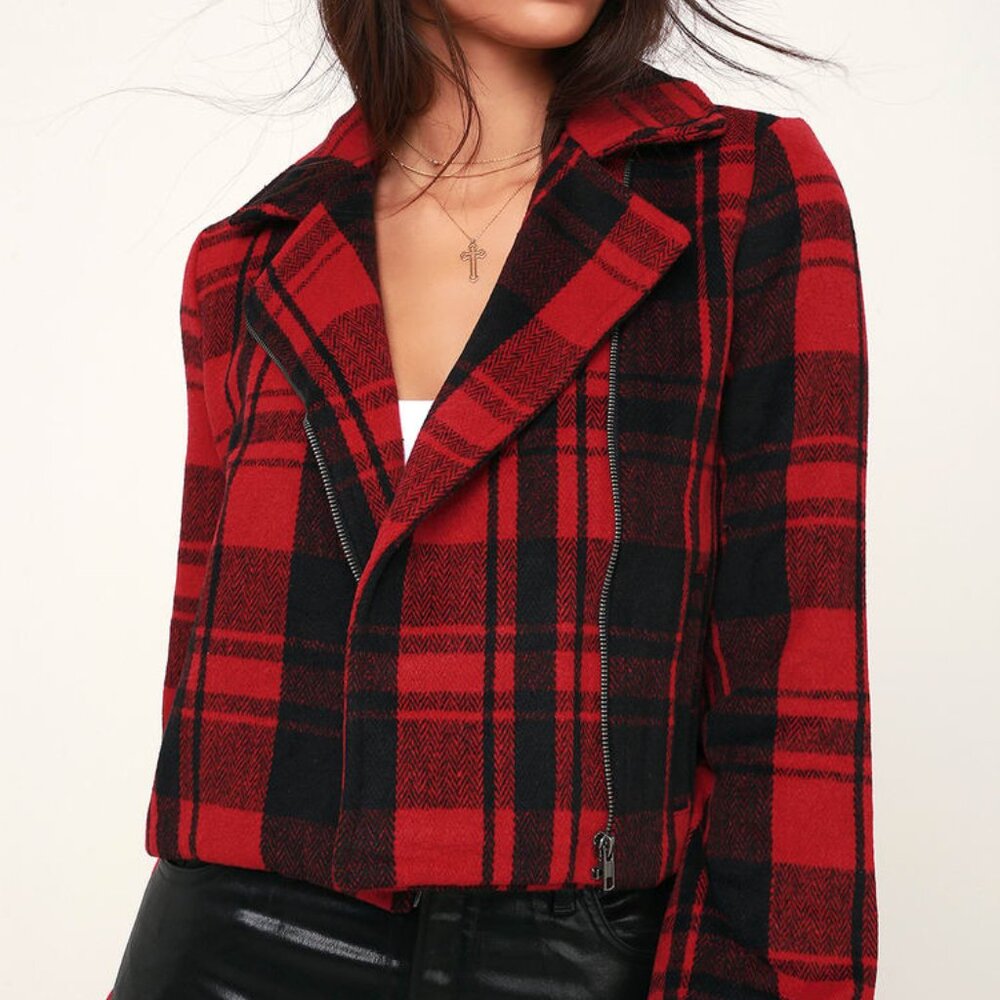 Jack by BB Dakota Out of the Woods red & black plaid jacket exc. used cond sz. M